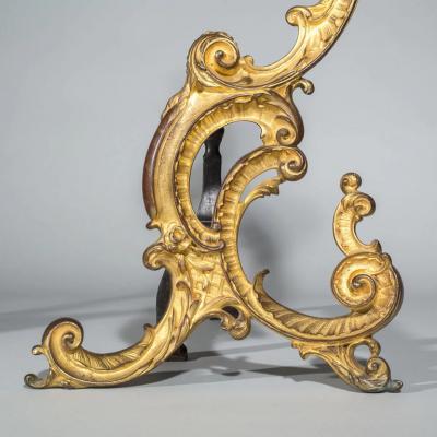 Pair of 18th Century English Rococo Gilt Bronze Andirons or Firedogs