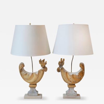 Pair of 18th Century French Carved Wood Rooster Form Table Lamps