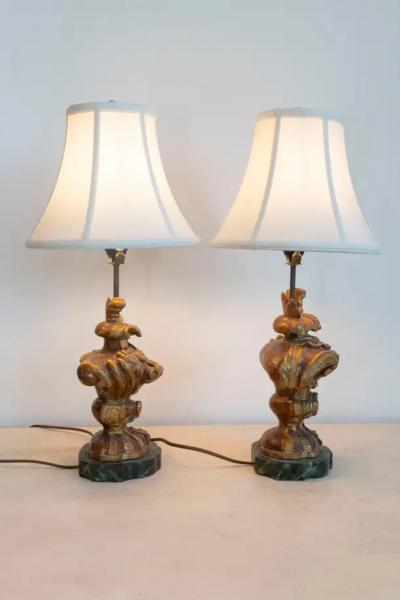 Pair of 18th Century French Giltwood Fragment Table Lamps