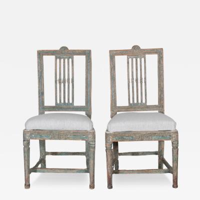 Pair of 18th Century Gustavian Side Chairs with Original Paint from Lindome