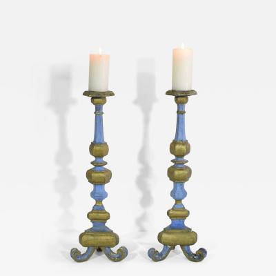 Pair of 18th Century Italian Baroque Carved Wooden Candleholders