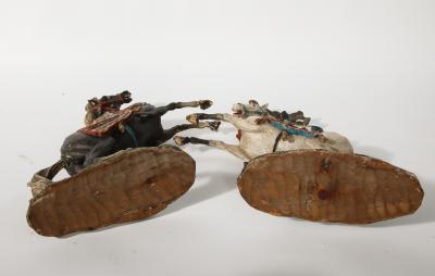 Pair of 18th Century Italian Carved Fruitwood Polychrome Horses