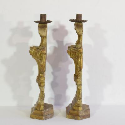 Pair of 18th Century Italian Carved Giltwood Baroque Candleholders