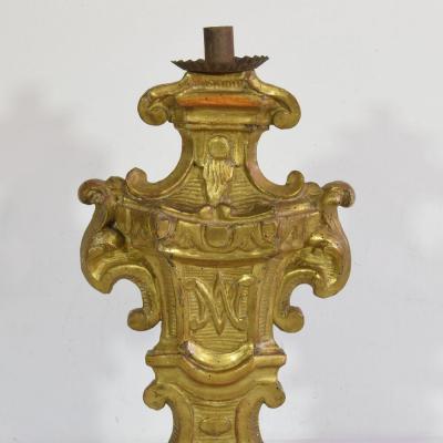 Pair of 18th Century Italian Carved Giltwood Baroque Candleholders