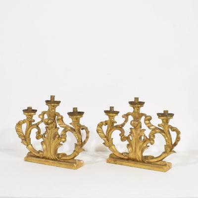 Pair of 18th Century Italian Carved Giltwood Baroque Candleholders