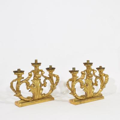 Pair of 18th Century Italian Carved Giltwood Baroque Candleholders