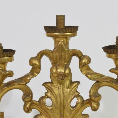 Pair of 18th Century Italian Carved Giltwood Baroque Candleholders