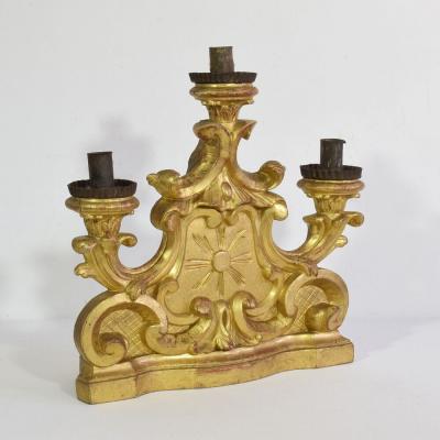 Pair of 18th Century Italian Carved Giltwood Baroque Candleholders