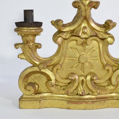 Pair of 18th Century Italian Carved Giltwood Baroque Candleholders