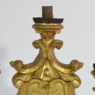 Pair of 18th Century Italian Carved Giltwood Baroque Candleholders