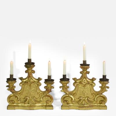 Pair of 18th Century Italian Carved Giltwood Baroque Candleholders