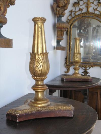 Pair of 18th Century Italian Neoclassical Giltwood Candleholders
