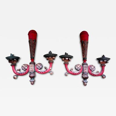 Pair of 18th Century Italian Polychrome Sconces