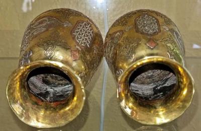 Pair of 18th Century Middle Eastern Damascene Vases