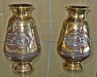Pair of 18th Century Middle Eastern Damascene Vases