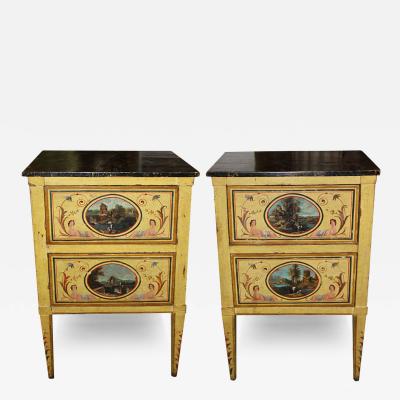 Pair of 18th Century Neoclassical Luccan Louis XVI Polychrome Bedside Table