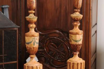 Pair of 18th Century Neoclassical Painted and Gilded Candlesticks with Hoof Feet