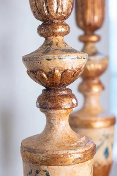 Pair of 18th Century Neoclassical Painted and Gilded Candlesticks with Hoof Feet