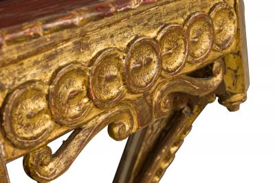 Pair of 18th Century Spanish Carved Giltwood and Painted Top Wall Mounted Consol