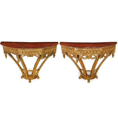 Pair of 18th Century Spanish Carved Giltwood and Painted Top Wall Mounted Consol