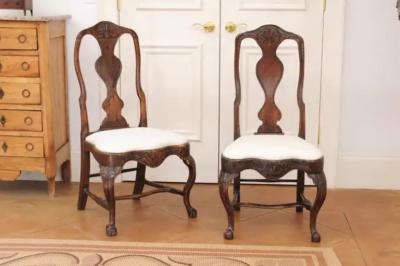 Pair of 18th Century Swedish Rococo Walnut Side Chairs