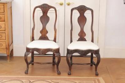 Pair of 18th Century Swedish Rococo Walnut Side Chairs
