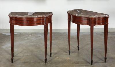 Pair of 18th c Italian Classical Marble Top Console Tables