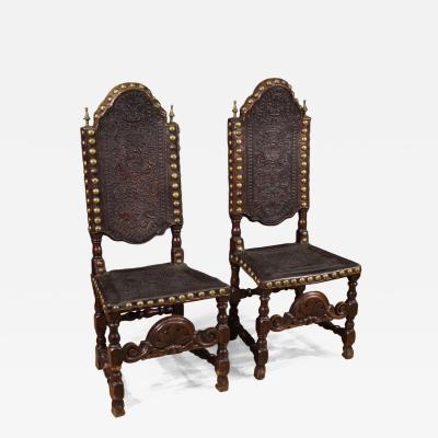 Pair of 18th century antique Italian leather chairs
