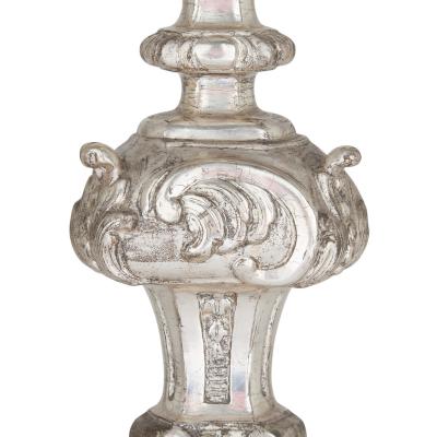 Pair of 18th century continental silvered wood lamps