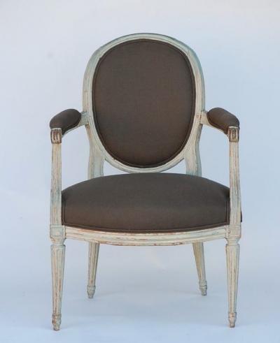 Pair of 18th century period Louis XVI whitewashed medaillon armchairs