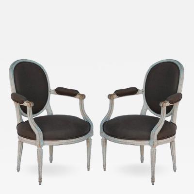 Pair of 18th century period Louis XVI whitewashed medaillon armchairs