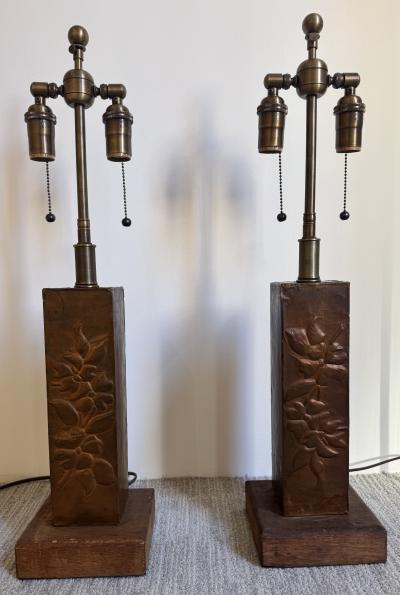 Pair of 1920s American Art and Crafts Copper Table Lamps