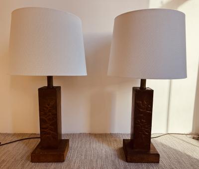 Pair of 1920s American Art and Crafts Copper Table Lamps