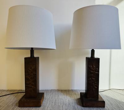 Pair of 1920s American Art and Crafts Copper Table Lamps