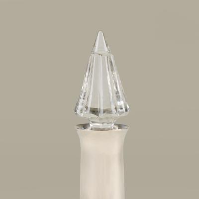 Pair of 1920s English Art Deco cut glass and silver collar bottles