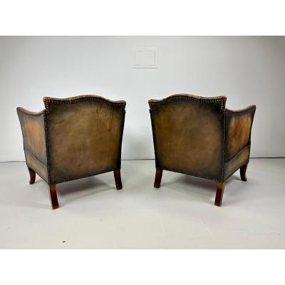 Pair of 1930 s European Leather Lounge
