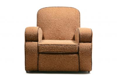 Pair of 1930s Art Deco Club Chairs in Truffle Cocoa Fabric with Chocolate Trim