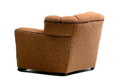 Pair of 1930s Art Deco Club Chairs in Truffle Cocoa Fabric with Chocolate Trim