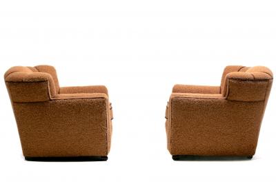 Pair of 1930s Art Deco Club Chairs in Truffle Cocoa Fabric with Chocolate Trim