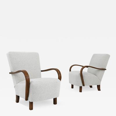Pair of 1930s Czech Upholstered Armchairs by J Halabala