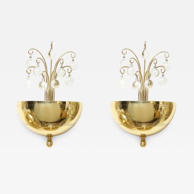 Pair of 1940s Art Deco Crystal Ball Sconces 
