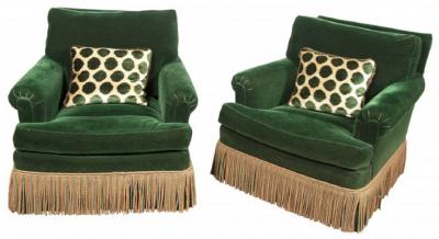 Pair of 1940s Art Deco Velvet Upholstered Lounge Chairs