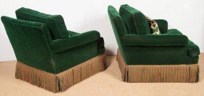 Pair of 1940s Art Deco Velvet Upholstered Lounge Chairs