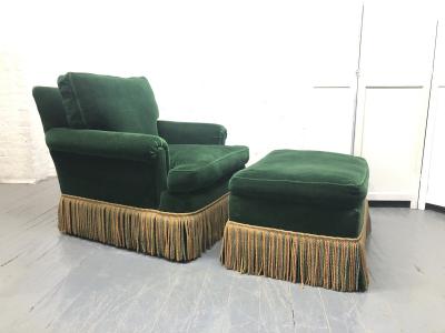 Pair of 1940s Art Deco Velvet Upholstered Lounge Chairs