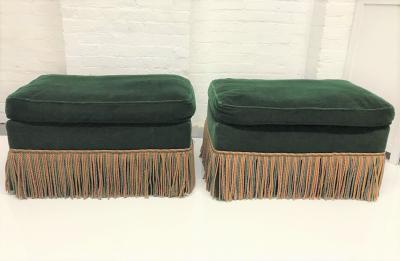Pair of 1940s Art Deco Velvet Upholstered Ottomans