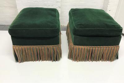 Pair of 1940s Art Deco Velvet Upholstered Ottomans