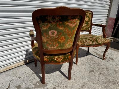 Pair of 1940s French Provincial Style Walnut Upholstered Bergeres
