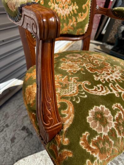 Pair of 1940s French Provincial Style Walnut Upholstered Bergeres