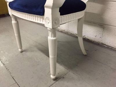 Pair of 1940s Lacquered Regency Style Armchairs in Blue Mohair