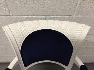 Pair of 1940s Lacquered Regency Style Armchairs in Blue Mohair